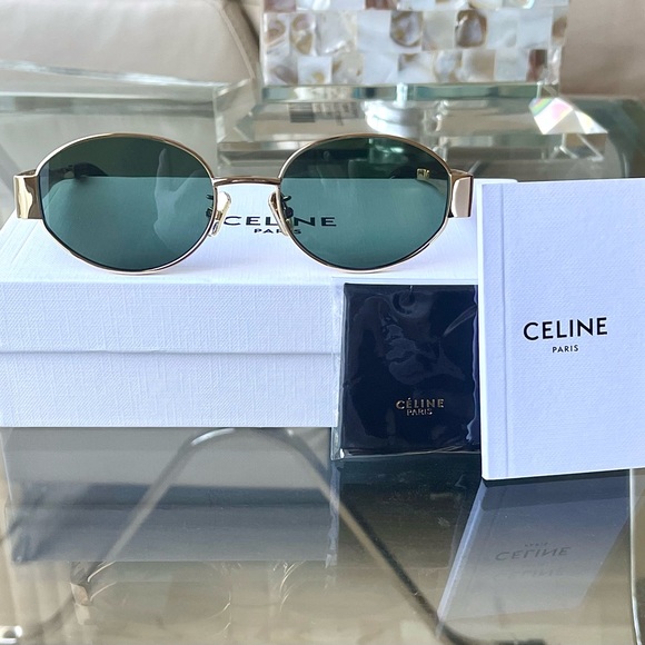 Celine Triomphe Oval Sunglasses Gold Tone - Picture 3 of 11